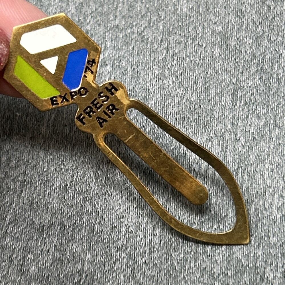 Vintage 70s Expo '74 Spokane Worlds Fair Fresh Air Brass Paper Clip Bookmark
